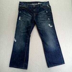 Monarchy Men Dark Wash Distressed Bootcut Jeans Size 38x32‎